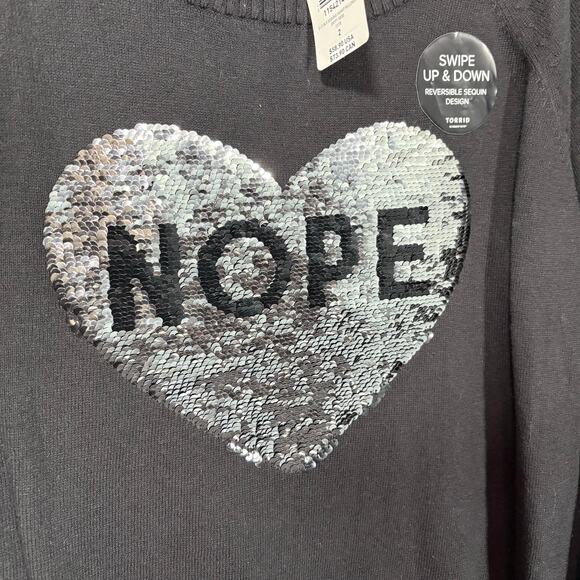 Torrid NWT Black Double Sequin Heart Love/Nope Sweater - 2 (2X) - Women's Plus - Picture 4 of 7